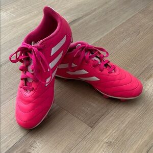 GUC- Adidas Kids Hot Pink Soccer Cleats with White Stripes